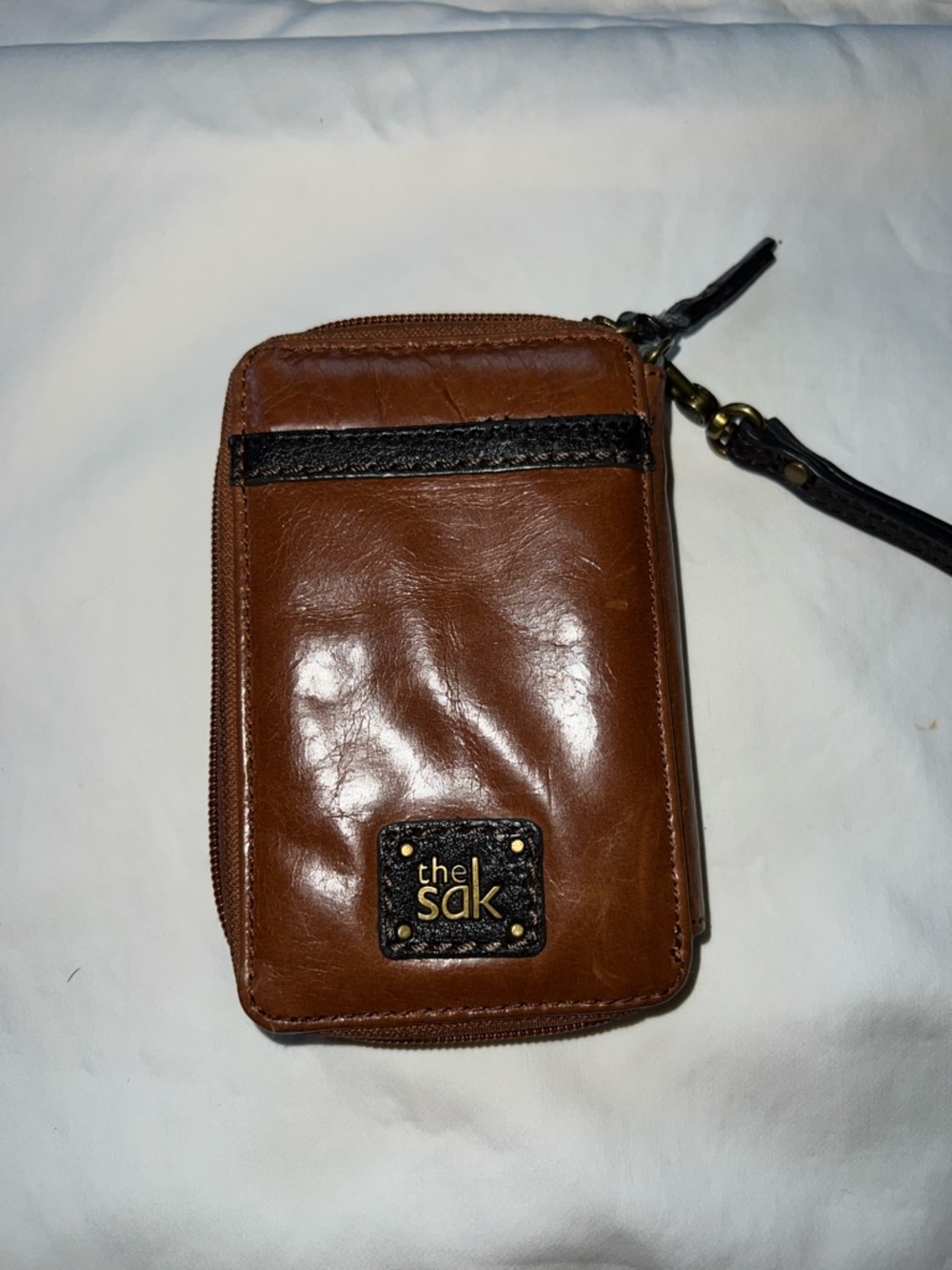 SAK Iris brown leather snake skin smart phone wristlet